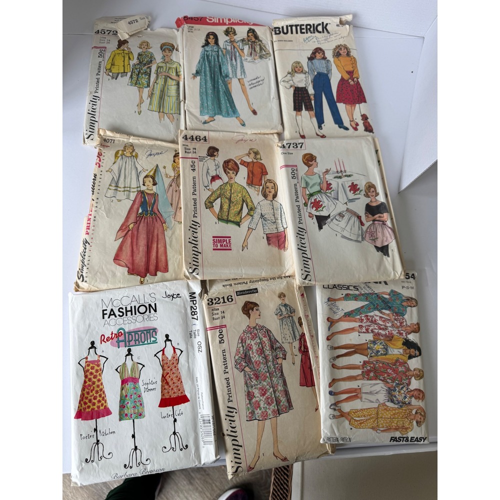 Simplicity Vintage Sewing Pattern Lot 10pc Blouse Apron Costume Duster Mixed Siz